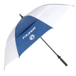 Fazer White And Navy Blue Colour Block Logo Print Dual Canopy Golf Umbrella