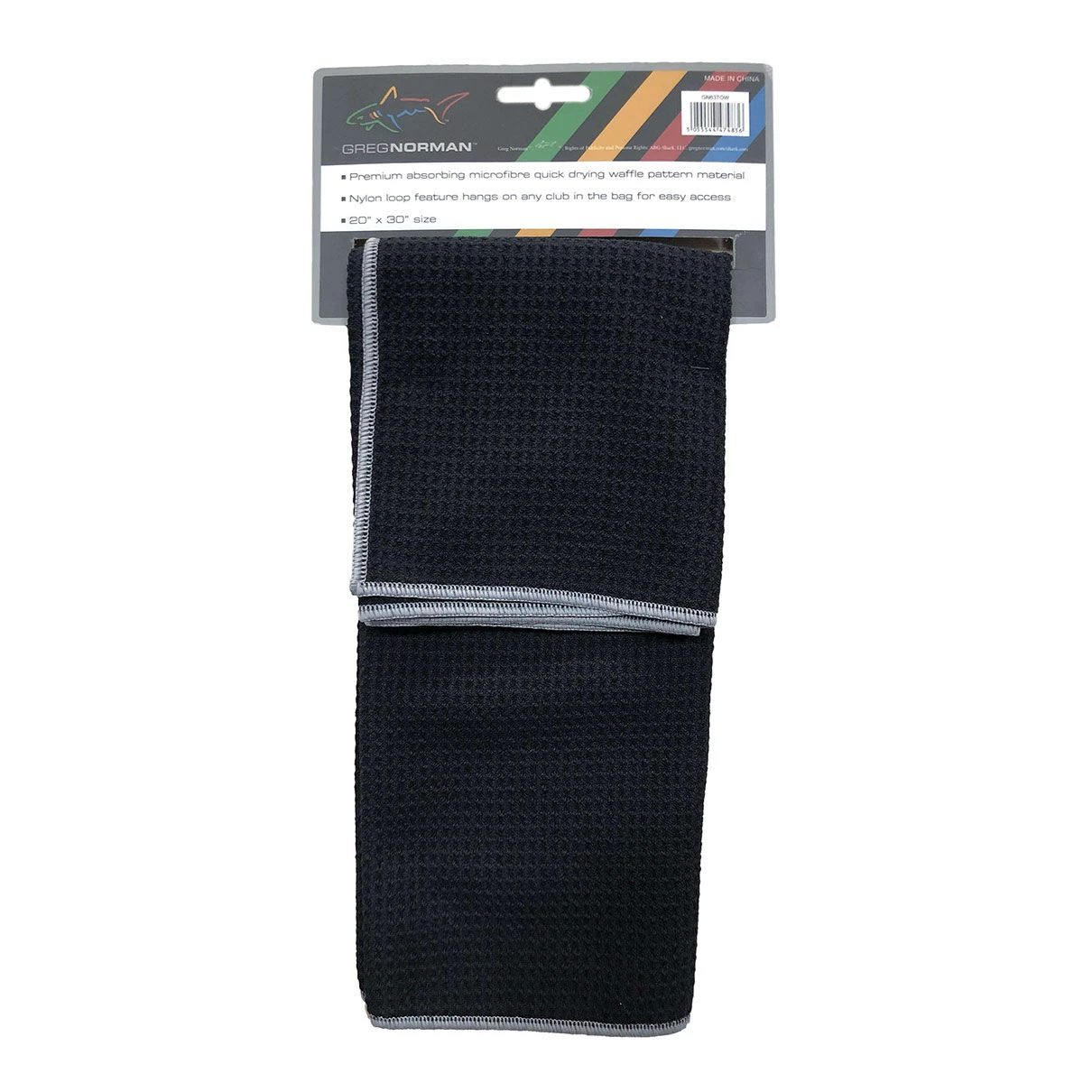 Greg Norman Black And White Microfibre Golf Towel 1 Greg Norman Black And White Microfibre Golf Towel