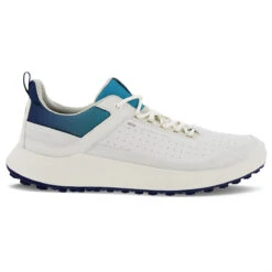 ECCO Men's White And Blue Core Spikeless Golf Shoes