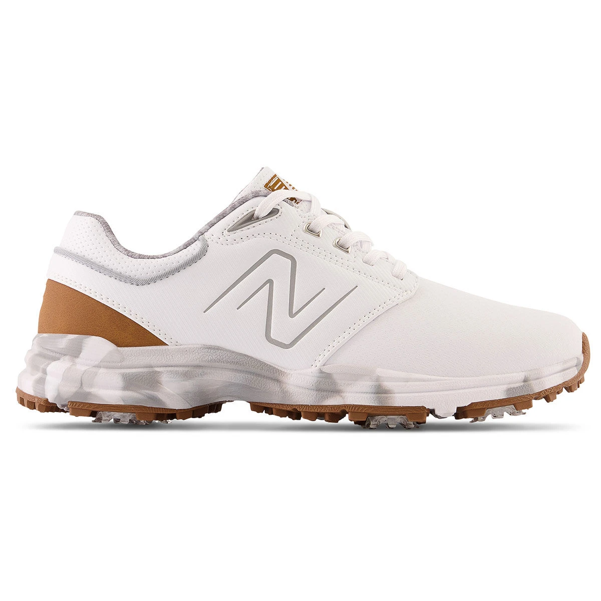 New Balance Men's White And Brown Waterproof Brighton Spiked Golf Shoes 1 New Balance Men's White And Brown Waterproof Brighton Spiked Golf Shoes